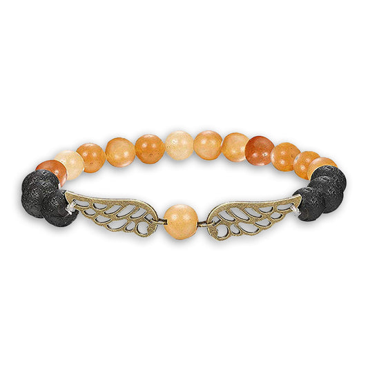 Chakra Lava Stone Aromatherapy Bracelet with 2 Essential Oils – Stretch Diffuser Bead Bracelet (Angel Wings, Love, Faith, Hope)