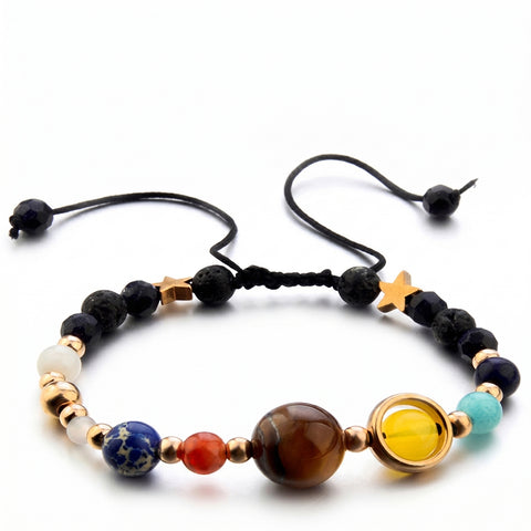 Solar System Lava Stone Aromatherapy Bracelet with 2 Essential Oils – Agate Diffuser Bead Bracelet, Adjustable Fit