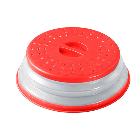 Collapsible Microwave Food Cover – Vented Splatter Guard with Grip, Red