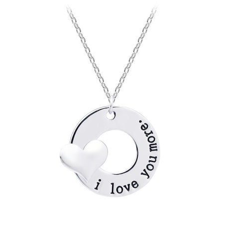 “I Love You More” Charm Necklace – Sterling Silver Tone Anniversary Necklace with Engraved Pendant (18” Chain)