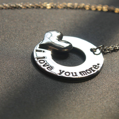 “I Love You More” Charm Necklace – Sterling Silver Tone Anniversary Necklace with Engraved Pendant (18” Chain)