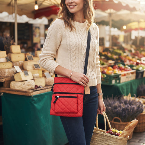 PU Faux Leather Shoulder Purse with Adjustable Strap and Multiple Zipper Pockets