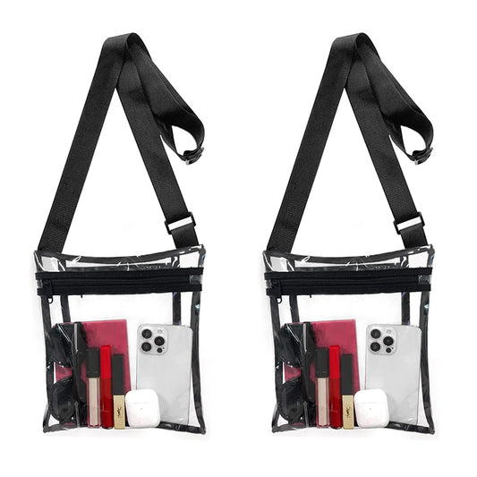 2-Pack: Stadium Approved Clear Crossbody Bag – Transparent PVC Purse with Adjustable Strap for Travel, Concerts & Events (Men & Women)
