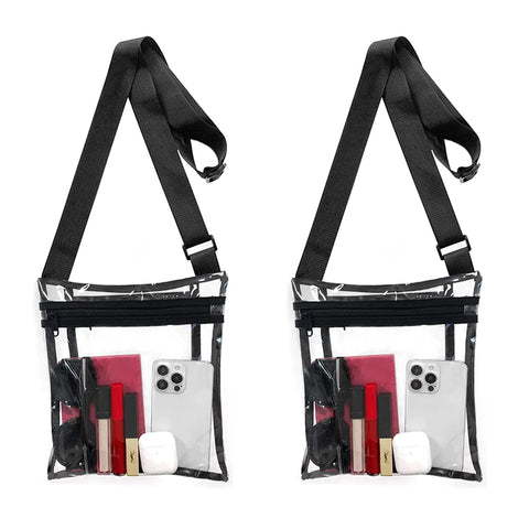 2-Pack: Stadium Approved Clear Crossbody Bag – Transparent PVC Purse with Adjustable Strap for Travel, Concerts & Events (Men & Women)