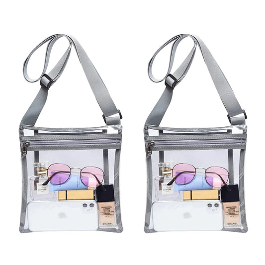 2-Pack: Stadium Approved Clear Crossbody Bag – Transparent PVC Purse with Adjustable Strap for Travel, Concerts & Events (Men & Women)