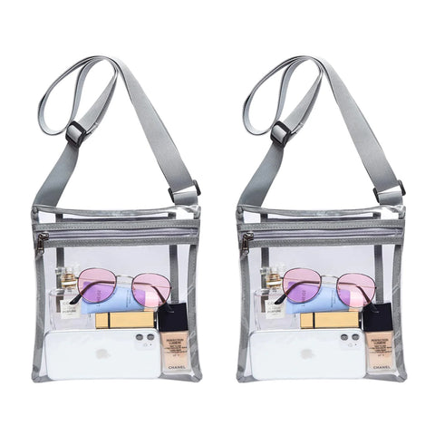 2-Pack: Stadium Approved Clear Crossbody Bag – Transparent PVC Purse with Adjustable Strap for Travel, Concerts & Events (Men & Women)