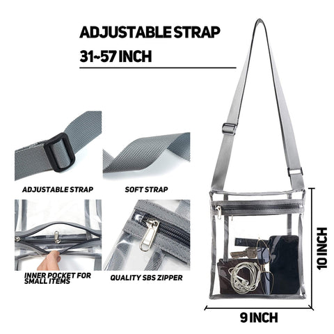 2-Pack: Stadium Approved Clear Crossbody Bag – Transparent PVC Purse with Adjustable Strap for Travel, Concerts & Events (Men & Women)