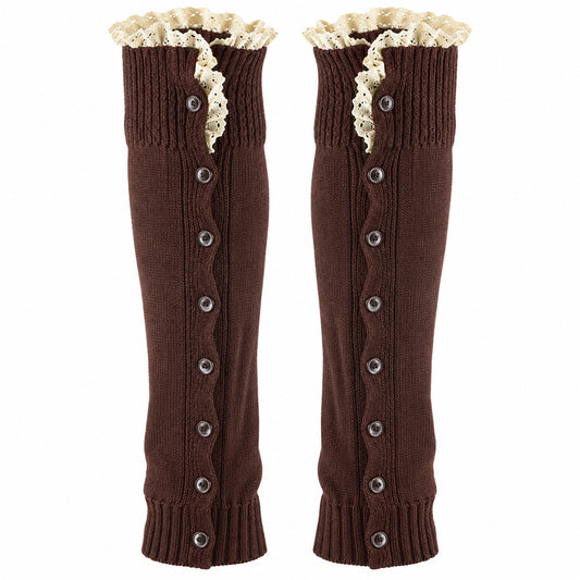 Button-Accent Leg Warmers – Long Knit Boot Cuffs, Chocolate, Khaki or Mint