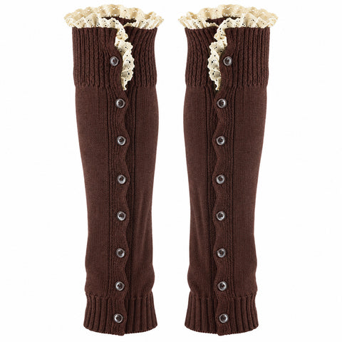 Button-Accent Leg Warmers – Long Knit Boot Cuffs, Chocolate, Khaki or Mint