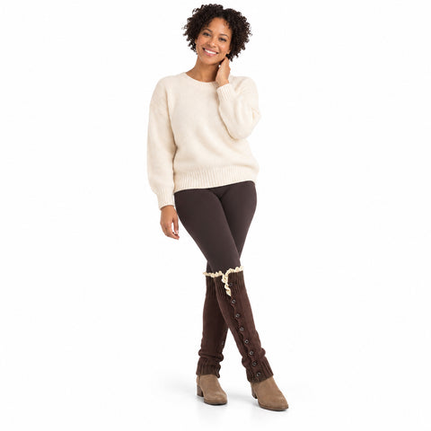 Button-Accent Leg Warmers – Long Knit Boot Cuffs, Chocolate, Khaki or Mint