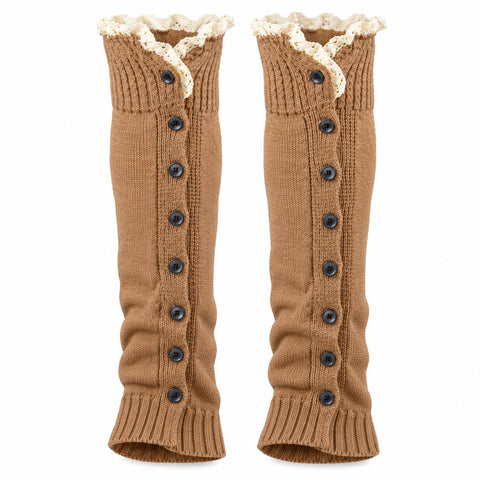 Button-Accent Leg Warmers – Long Knit Boot Cuffs, Chocolate, Khaki or Mint