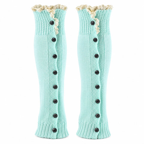 Button-Accent Leg Warmers – Long Knit Boot Cuffs, Chocolate, Khaki or Mint