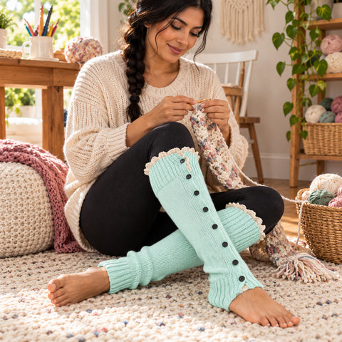 Button-Accent Leg Warmers – Long Knit Boot Cuffs, Chocolate, Khaki or Mint