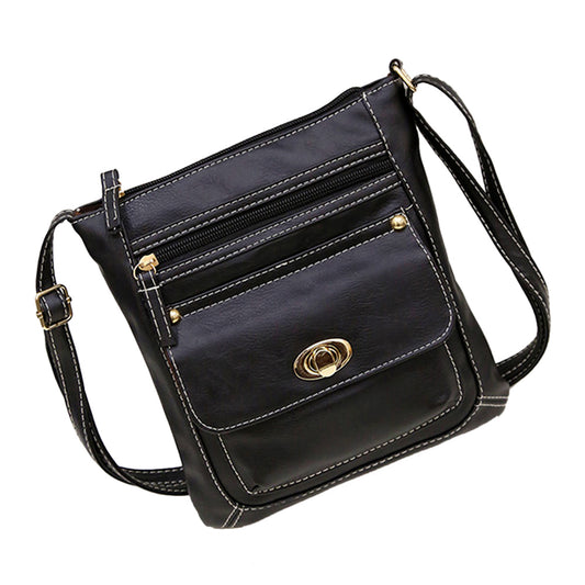 Vintage Buckle Crossbody Messenger Bag PU Faux Leather Shoulder Bag with Zipper Closure & Top Handle