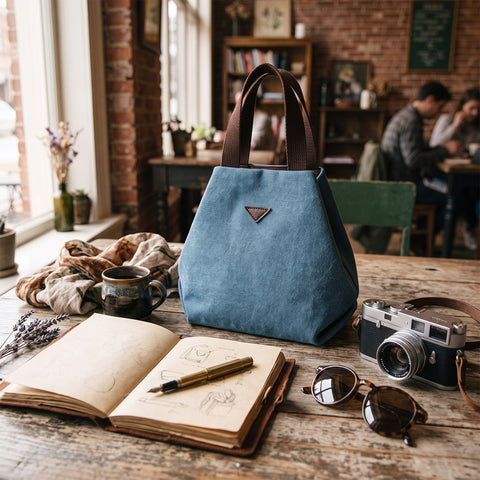 Women's Retro-Style Canvas Handbag Lightweight Everyday Tote with Multiple Interior Pockets and Magnetic Snap Closure