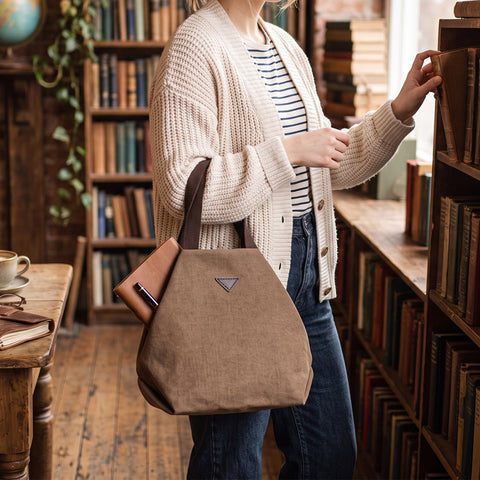 Women's Retro-Style Canvas Handbag Lightweight Everyday Tote with Multiple Interior Pockets and Magnetic Snap Closure