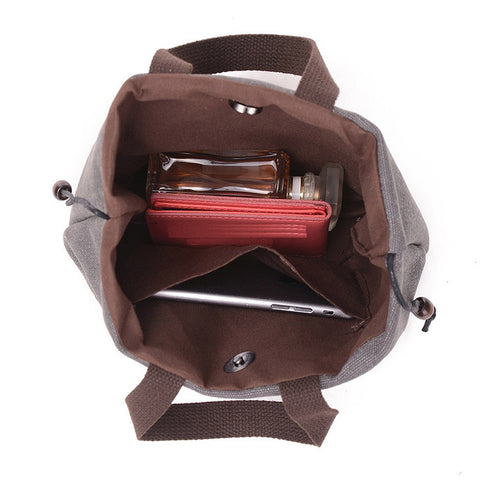 Women's Retro-Style Canvas Handbag Lightweight Everyday Tote with Multiple Interior Pockets and Magnetic Snap Closure
