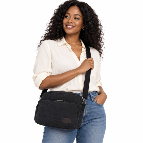 Canvas Messenger Bag with Adjustable Shoulder Strap Multi-Pocket Crossbody Shoulder Bag for Work, School & Travel
