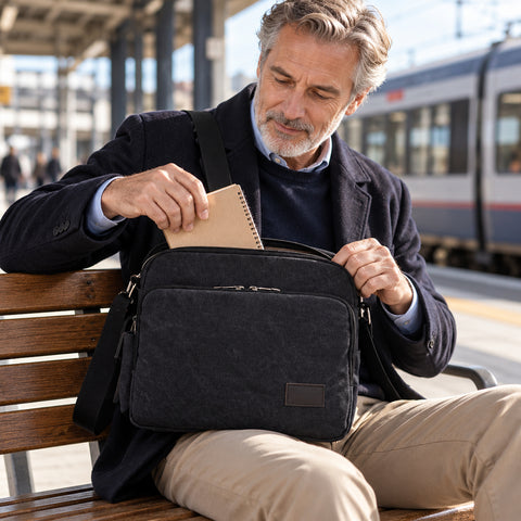 Canvas Messenger Bag with Adjustable Shoulder Strap Multi-Pocket Crossbody Shoulder Bag for Work, School & Travel
