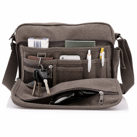 Canvas Messenger Bag with Adjustable Shoulder Strap Multi-Pocket Crossbody Shoulder Bag for Work, School & Travel