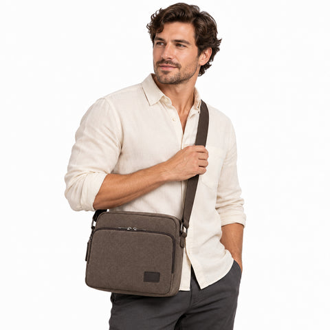 Canvas Messenger Bag with Adjustable Shoulder Strap Multi-Pocket Crossbody Shoulder Bag for Work, School & Travel
