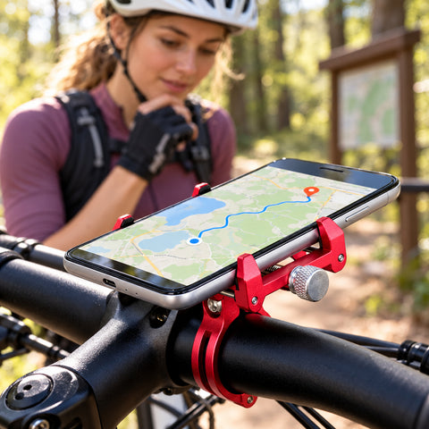 Metal Bike Phone Mount – Handlebar Smartphone Holder, Black or Red