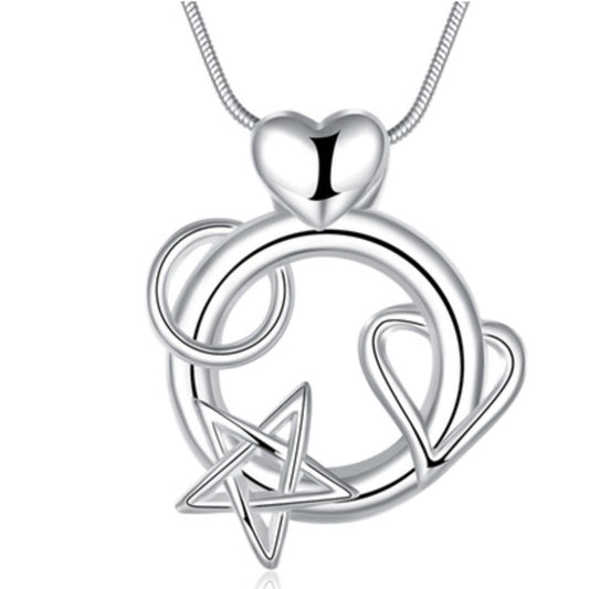 Sterling Silver “Love You to the Moon” Necklace – Heart, Star & Moon Pendant with 18.5” Snake Chain