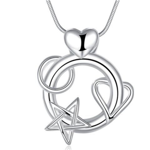 Sterling Silver “Love You to the Moon” Necklace – Heart, Star & Moon Pendant with 18.5” Snake Chain