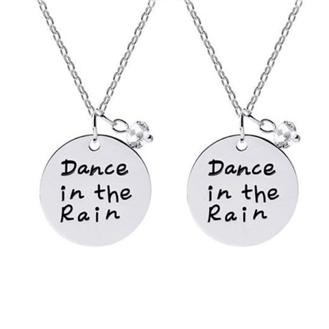 “Dance in the Rain” Charm Necklace – Silver Tone Inspirational Love Necklace with Engraved Pendant