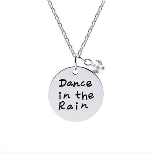 “Dance in the Rain” Charm Necklace – Silver Tone Inspirational Love Necklace with Engraved Pendant