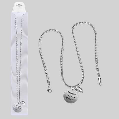 “Dance in the Rain” Charm Necklace – Silver Tone Inspirational Love Necklace with Engraved Pendant
