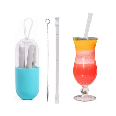 Reusable Silicone Drinking Straw with Case and Brush – Foldable Travel Set