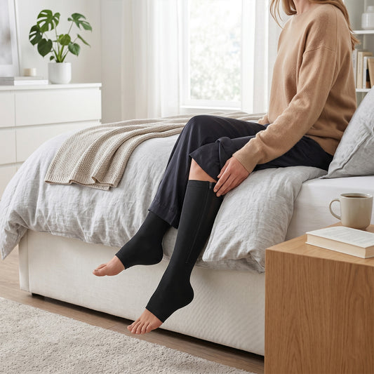3-Pack Zip-Up Open-Toe Compression Socks – 10–20 mmHg Knee-High Leg Support with Easy-On Zipper, Black, One Size
