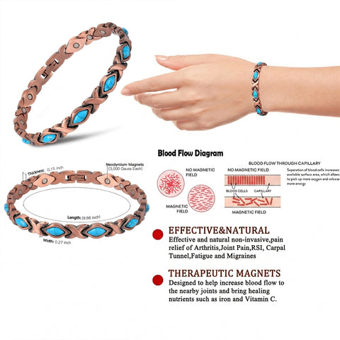 Copper Magnetic Bracelet for Men & Women – Adjustable Energy-Inspired Bangle with Turquoise or Crystal Accents