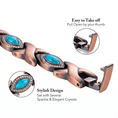Copper Magnetic Bracelet for Men & Women – Adjustable Energy-Inspired Bangle with Turquoise or Crystal Accents