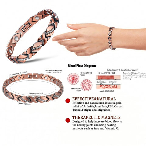 Copper Magnetic Bracelet for Men & Women – Adjustable Energy-Inspired Bangle with Turquoise or Crystal Accents