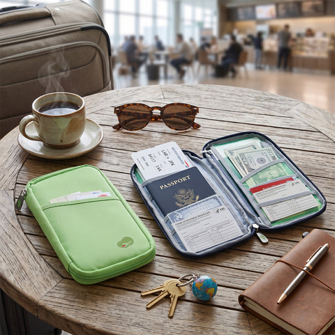 Lightweight Travel Wallet Passport Holder Water-Resistant Document Organizer with 14 Interior Compartments