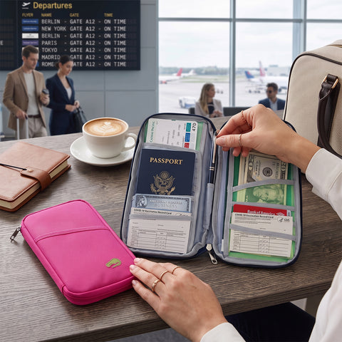 Lightweight Travel Wallet Passport Holder Water-Resistant Document Organizer with 14 Interior Compartments