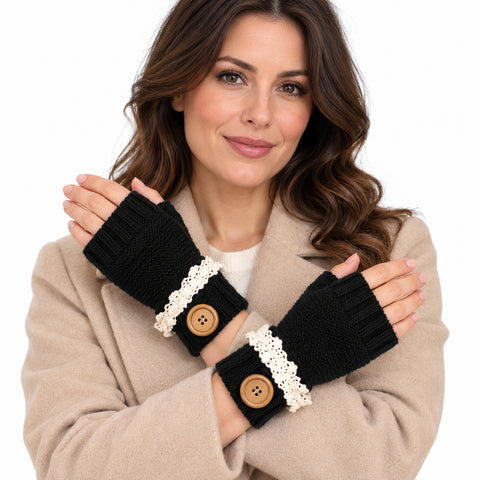 Fingerless Knit Mittens – Warm Button-Detail Hand Warmers