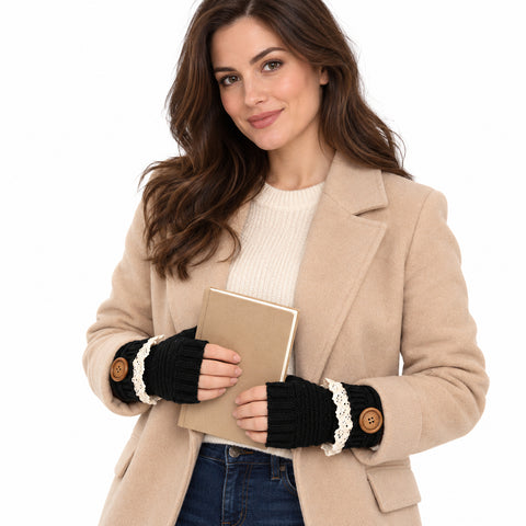 Fingerless Knit Mittens – Warm Button-Detail Hand Warmers