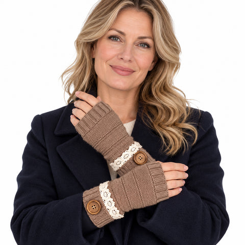Fingerless Knit Mittens – Warm Button-Detail Hand Warmers