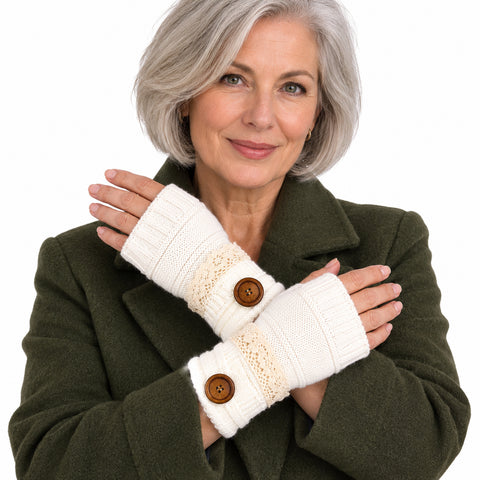 Fingerless Knit Mittens – Warm Button-Detail Hand Warmers