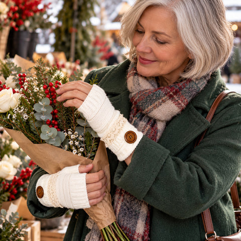 Fingerless Knit Mittens – Warm Button-Detail Hand Warmers