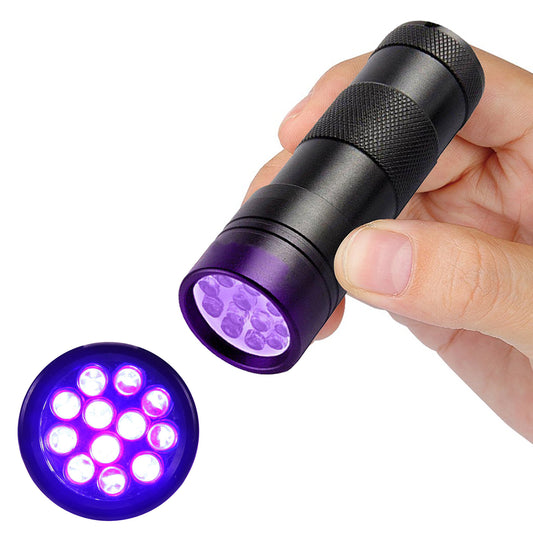 Portable UV Black Light Pet Urine Detector Flashlight – 12 LED 395nm UV Light for Detecting Pet Stains on Carpet, Furniture & Floors (1 or 2-Pack)