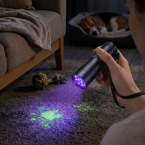 Portable UV Black Light Pet Urine Detector Flashlight – 12 LED 395nm UV Light for Detecting Pet Stains on Carpet, Furniture & Floors (1 or 2-Pack)