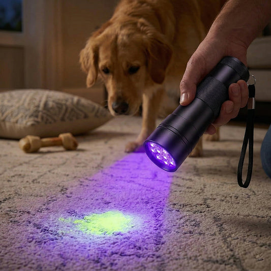 Portable UV Black Light Pet Urine Detector Flashlight – 12 LED 395nm UV Light for Detecting Pet Stains on Carpet, Furniture & Floors (1 or 2-Pack)