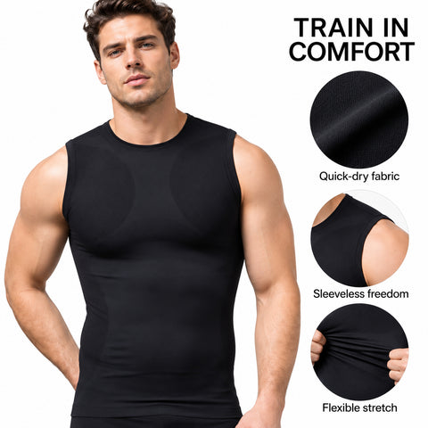 Men's Sleeveless Quick-Dry Compression Shirt – Stretch Base Layer, One Size