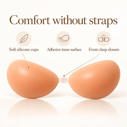 Adhesive Silicone Bra – Seamless Strapless Cups with Front Closure