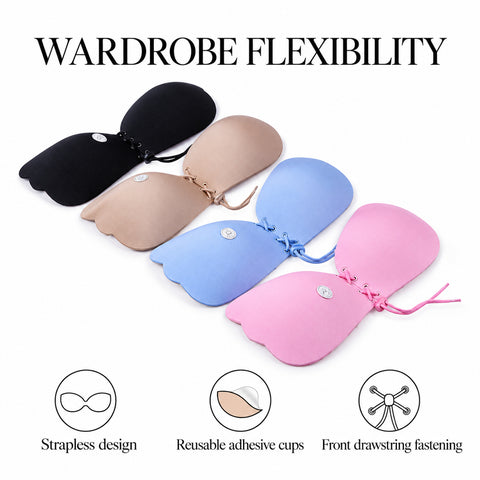 Strapless Adhesive Push-Up Bra – Reusable Front-Fastening Cups, A to D