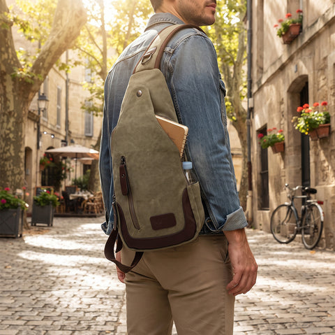 Lightweight Canvas Sling Backpack Casual Crossbody Chest Bag with Adjustable Shoulder Strap for Men & Women